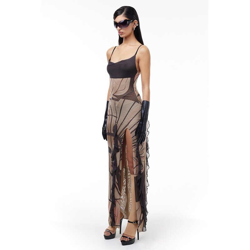 Long Skirt Factory - OEM Backless Print Dress