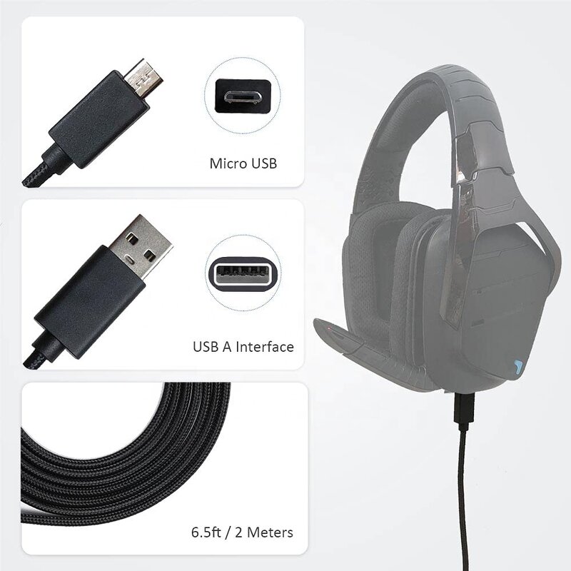 Logitech G635 USB Cable Supplier - Nylon Braided Replacement Charging Cable