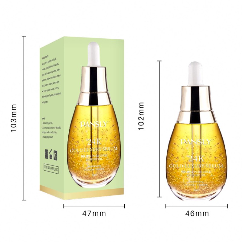 Private Label Skin Care Serum 99.9% Pure Gold Flake Anti Aging Wrinkle Dark Spot Whitening 24k Gold Face Serum