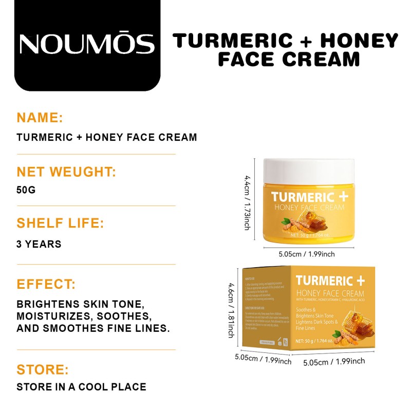 Daily Use Organic Turmeric Honey Face Cream 50g Vegan Herbal Formula with Vitamin E for Home Use
