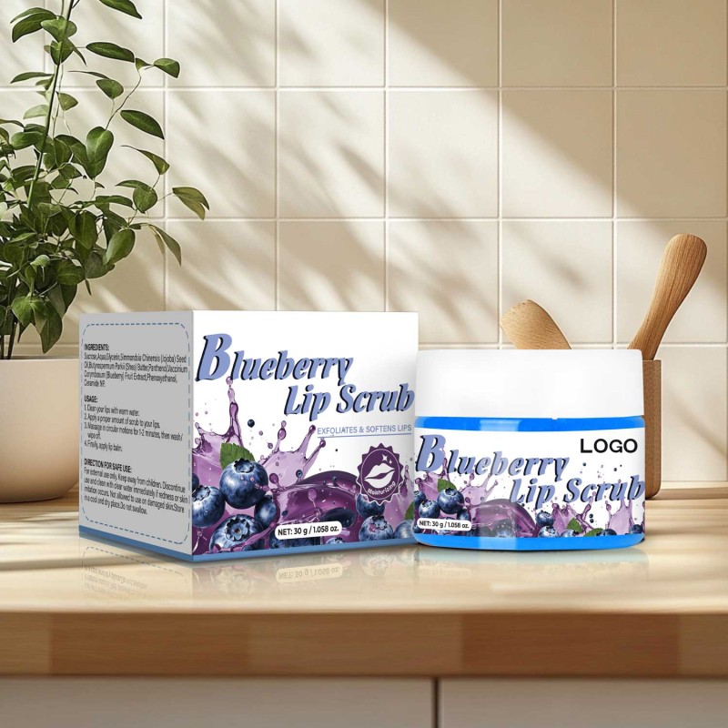 Private Label Exfoliating Hydrating Nature Blue Blueberry Lip Scrub for Dark Lips
