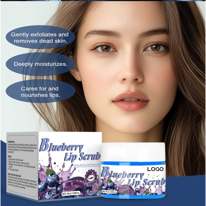 Private Label Exfoliating Hydrating Nature Blue Blueberry Lip Scrub for Dark Lips