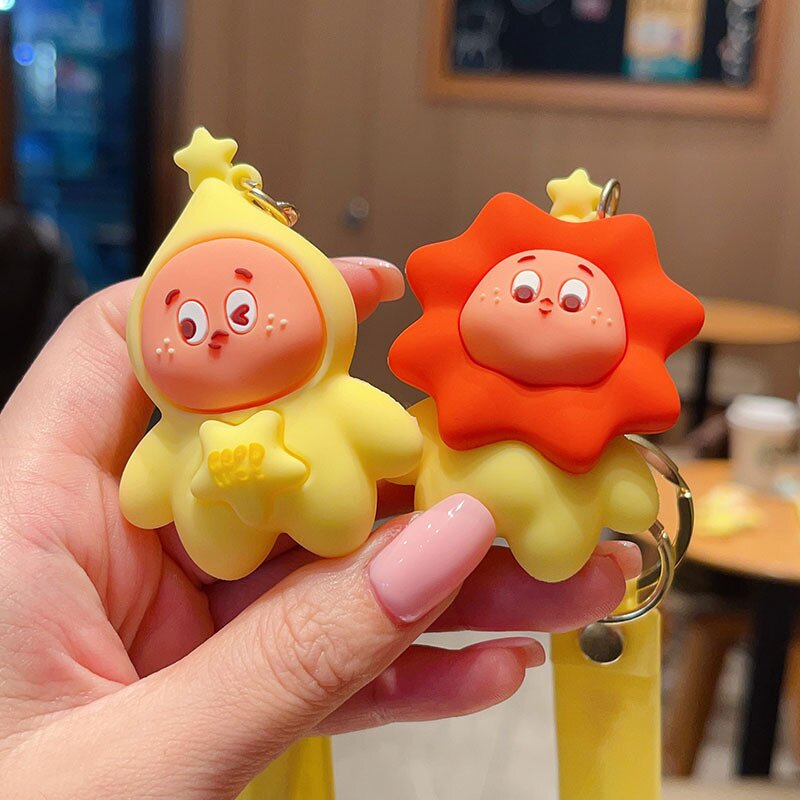 Rubber Keychain Manufacturer - OEM/ODM Cartoon Yellow Doll Car Pendant