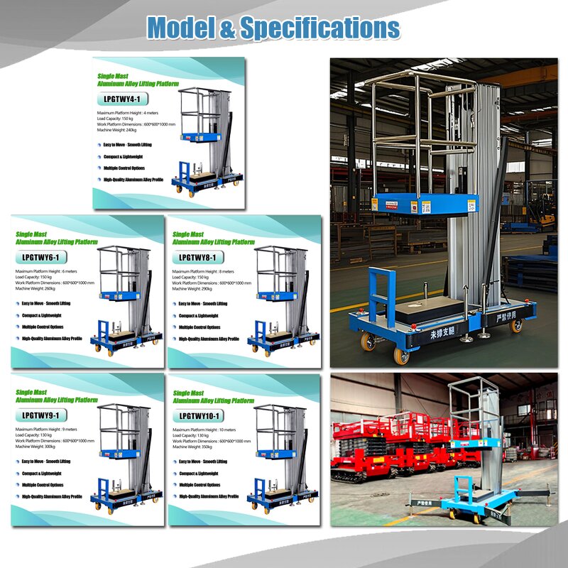 Electric Single Mast Lifting Platform Manufacturer - 4M-10M Aluminum Alloy for Home Use