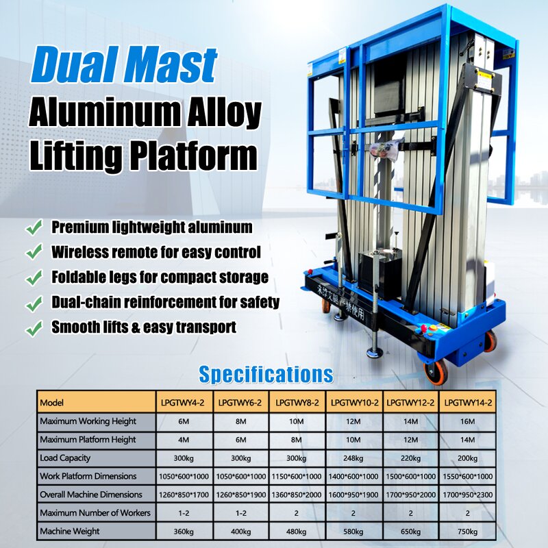 Double-column Vertical Lift Factory - 4M-14M Hydraulic Aluminum Alloy Platform