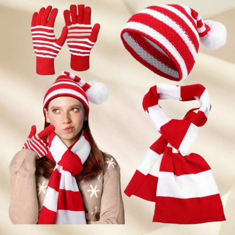Knitted Hat Set Manufacturer - OEM/ODM New Christmas Red Striped Warm
