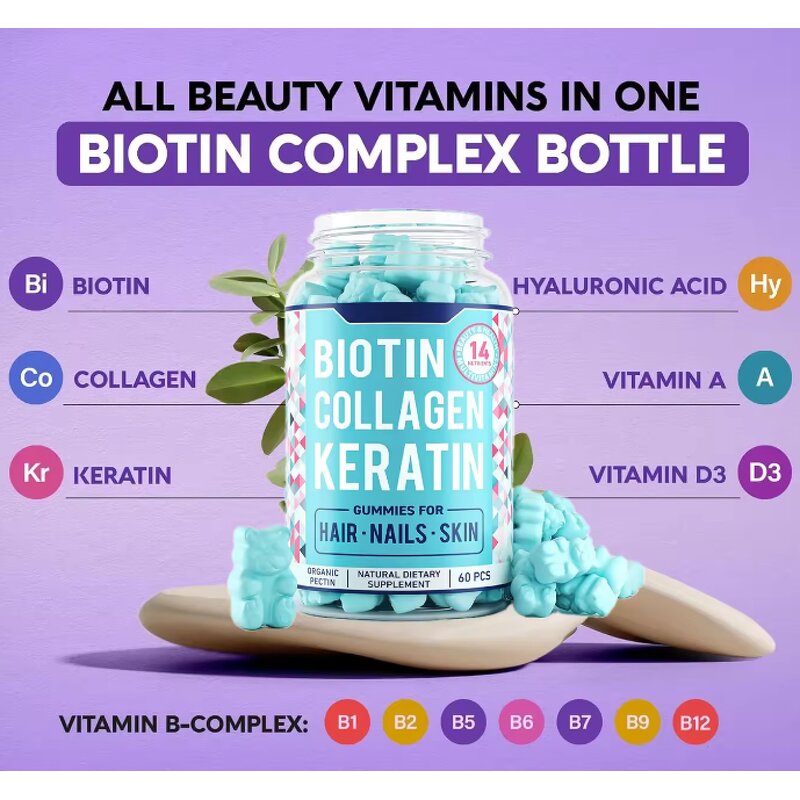 Biotin Gummies Manufacturer - OEM/ODM Hair Skin Nails Biotin Collagen