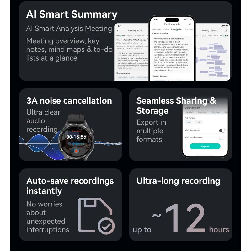 Wrist AI Smart Watch Supplier - LQ26 Meeting Minutes ChatGPT Translation 1.53"