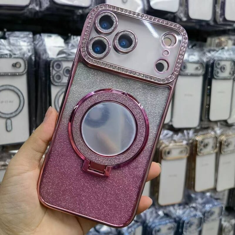 Phone Case Manufacturer - OEM/ODM Hot Diamond Design Girl with Glitter Mirror