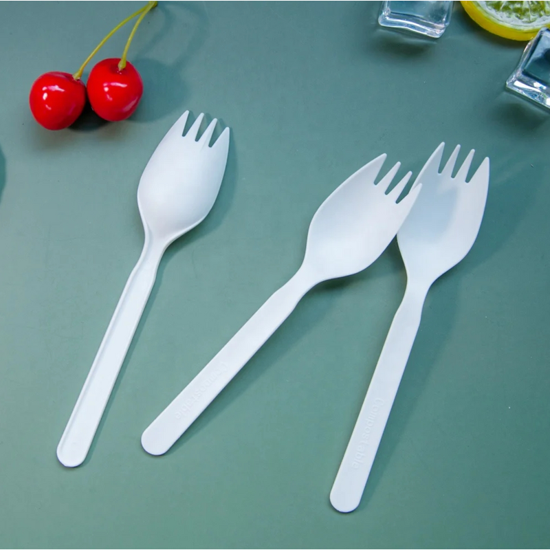 CPLA Degradable Spork Factory - 6IN Individual Wrapped with Custom Packaging Free Samples