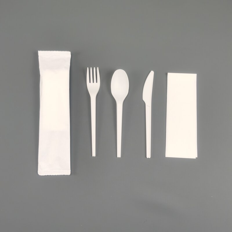 CPLA Cutlery Set Manufacturer - Airline Edible 6.5" with Napkin Pepper Salt Sugar