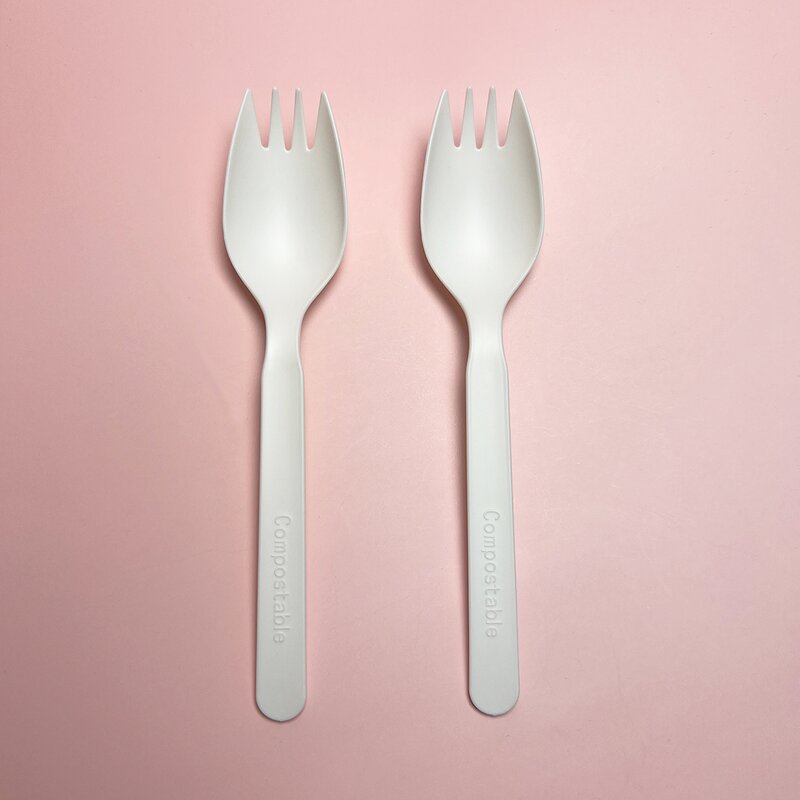 CPLA Degradable Spork Factory - 6IN Individual Wrapped with Custom Packaging Free Samples