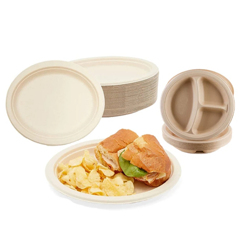 Bagasse Dinner Plates Factory - Biodegradable Leakproof Flat Natural Design