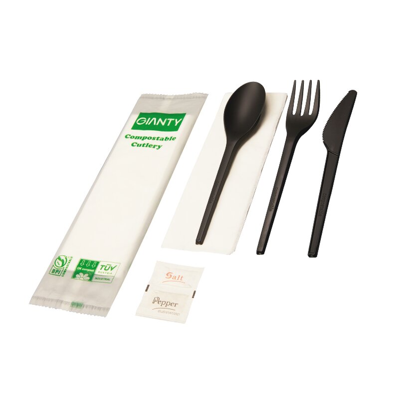 CPLA Cutlery Set Manufacturer - Airline Edible 6.5" with Napkin Pepper Salt Sugar