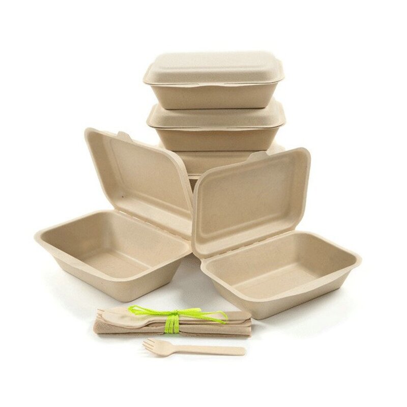 Bagasse Hamburger Box Supplier - Biodegradable Food Container Take Away Lunch Packing