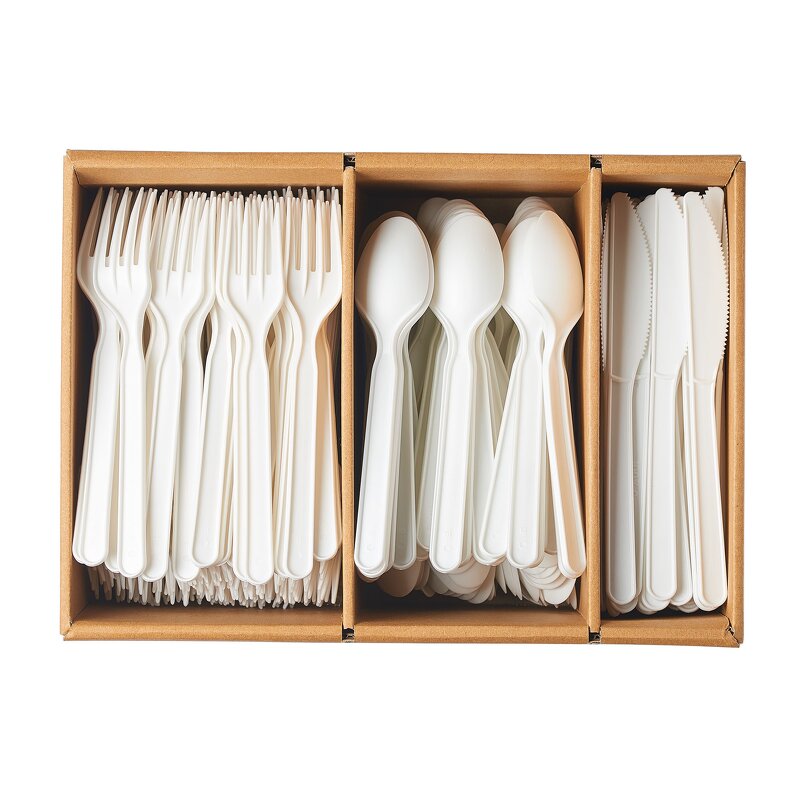 Cornstarch Cutlery Set Supplier - Bulk Box Spoon Fork Knife Biodegradable PSM