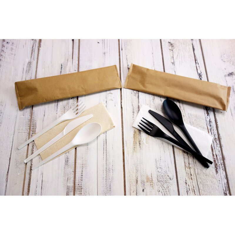 CPLA Cutlery Set Manufacturer - Airline Edible 6.5" with Napkin Pepper Salt Sugar