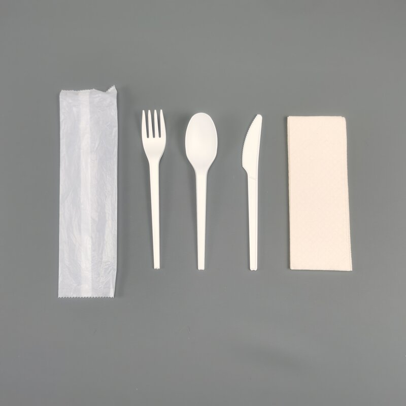 CPLA Cutlery Set Manufacturer - Airline Edible 6.5" with Napkin Pepper Salt Sugar