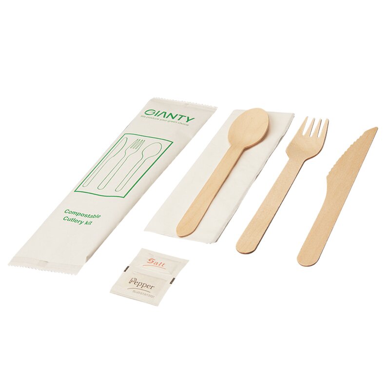 Wooden Cutlery Set with Napkin Supplier - Eco-Friendly Individual Packaging for Parties