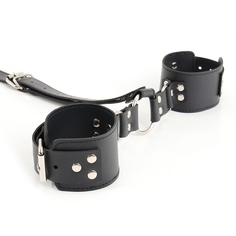 Hot Leather Sex Handcuffs Adult Neck to Wrist Restraints Kit Behind Handcuffs  Bondage Bdsm