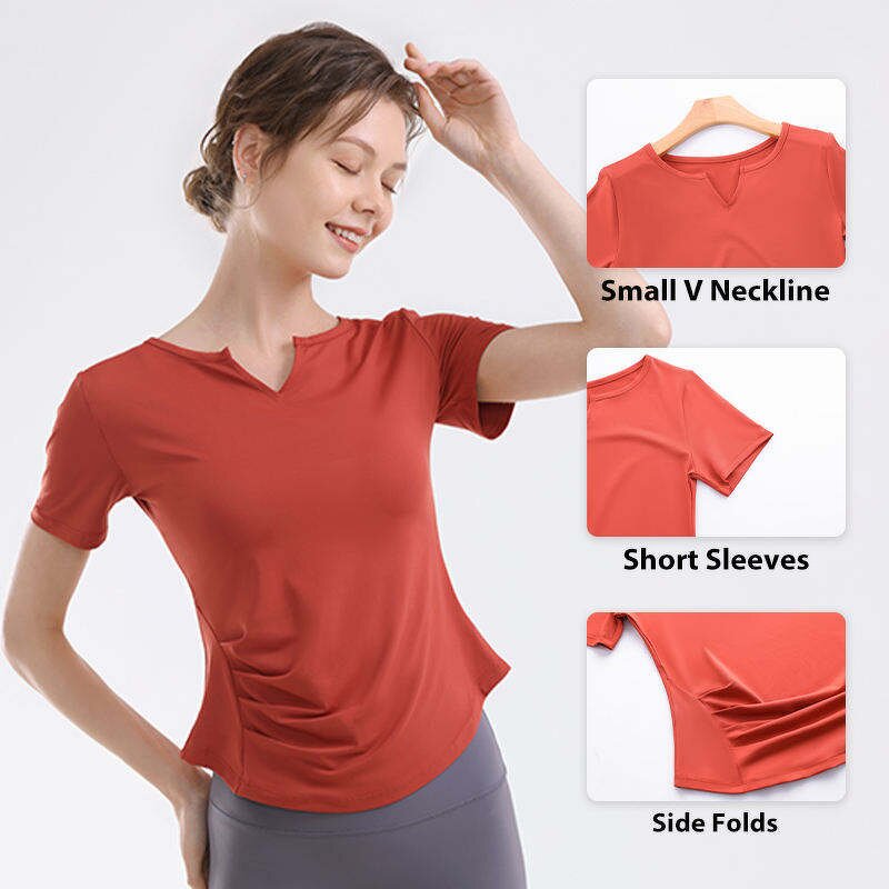 Pilates T-Shirt Manufacturer - OEM/ODM High Quality Quick-Dry Small V-Neck