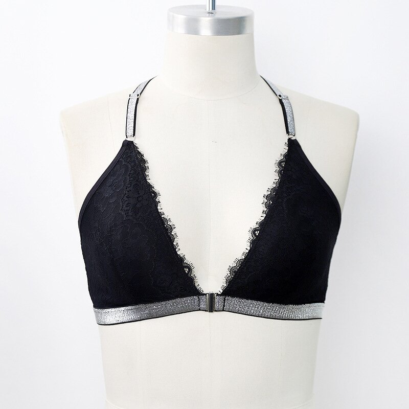 Halter Neck Bra Manufacturer - OEM Custom Women's Silver Thread with Lace