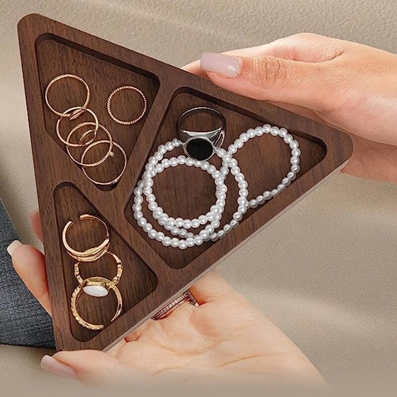Ring Holder Dish Manufacturer - OEM Custom Walnut Wood Triangle Desk Organizer