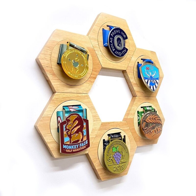 Medal Display Stand Manufacturer - OEM Custom Wooden Hexagonal Honeycomb Combination