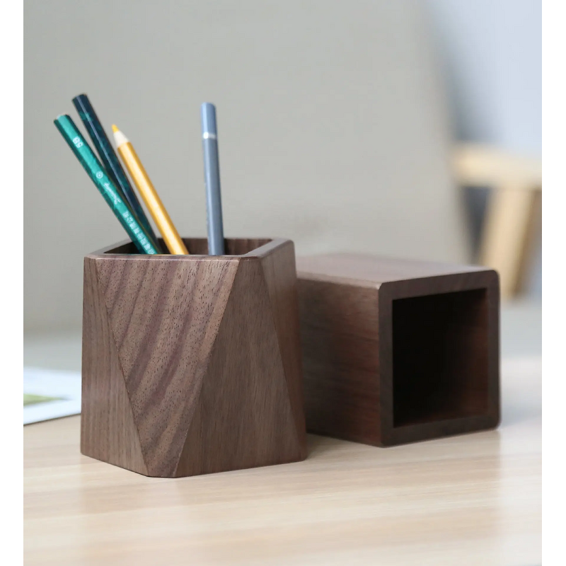 Wood Pen Holder Manufacturer - OEM Custom Walnut Wood Square Executive Desktop