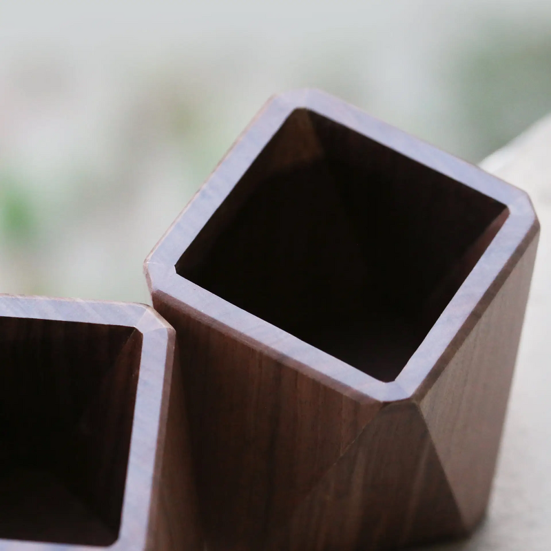 Wood Pen Holder Manufacturer - OEM Custom Walnut Wood Square Executive Desktop
