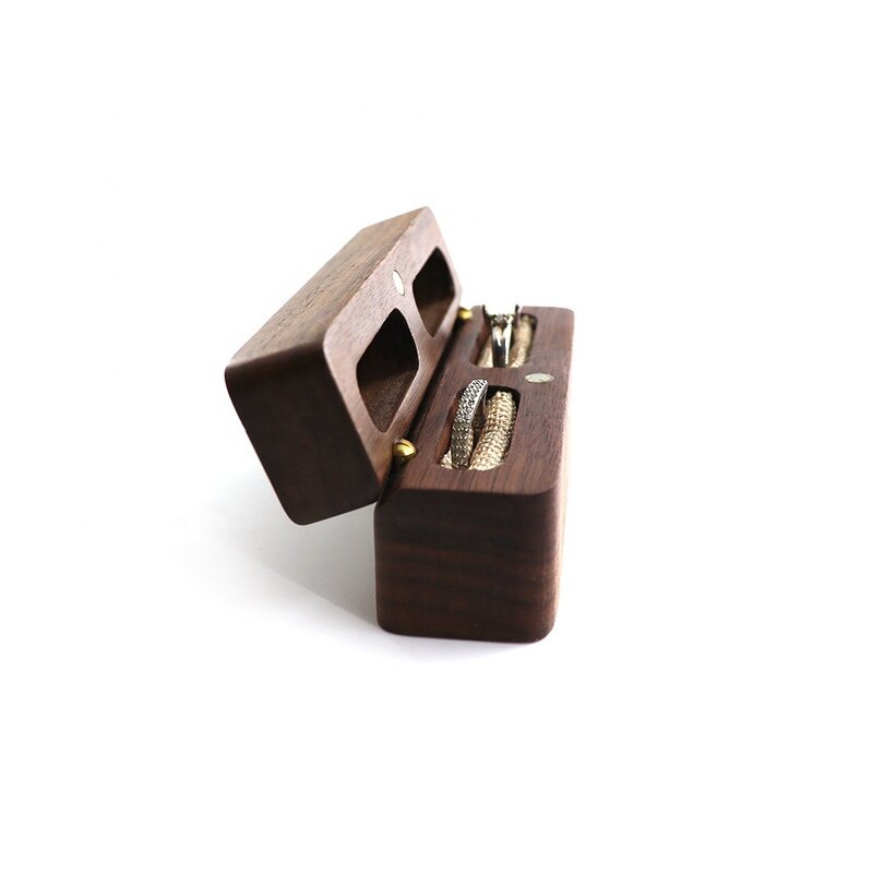 Wooden Ring Box Manufacturer - OEM Custom Rectangle Black Walnut Double