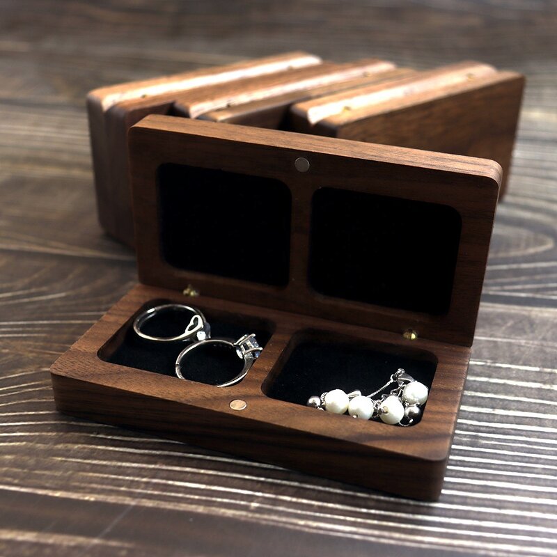 Engagement Ring Box Manufacturer - OEM Custom Rectangle Black Walnut Wood