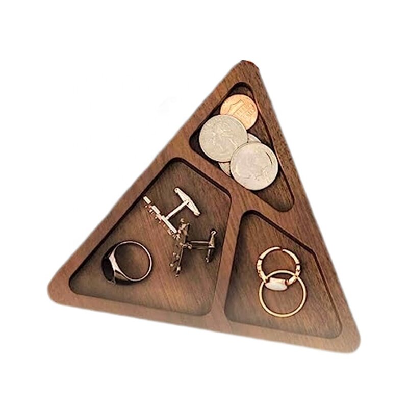 Ring Holder Dish Manufacturer - OEM Custom Walnut Wood Triangle Desk Organizer