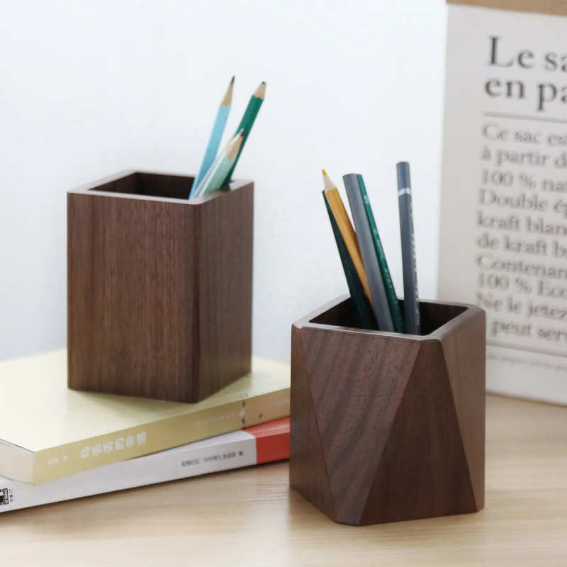 Wood Pen Holder Manufacturer - OEM Custom Walnut Wood Square Executive Desktop