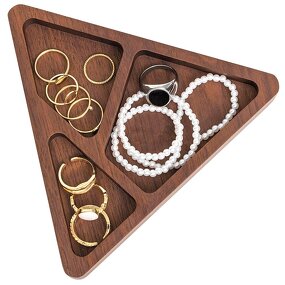 Ring Holder Dish Manufacturer - OEM Custom Walnut Wood Triangle Desk Organizer