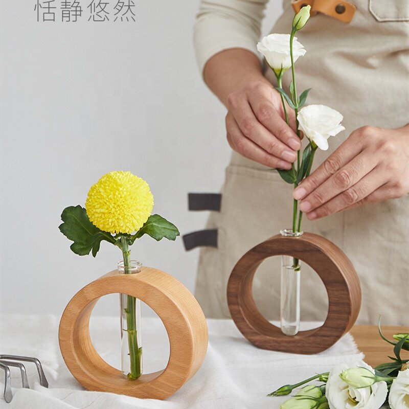 Wooden Vase Manufacturer - OEM Custom Desktop Glass Tube Flower Bud Hydroponic