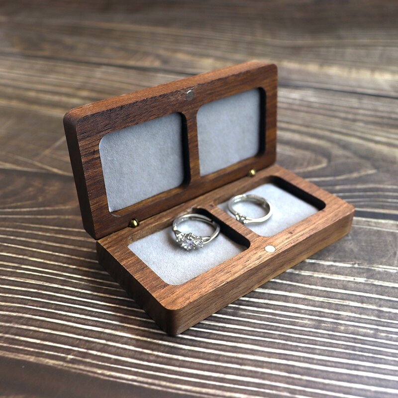 Engagement Ring Box Manufacturer - OEM Custom Rectangle Black Walnut Wood