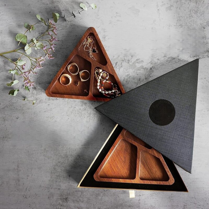 Ring Holder Dish Manufacturer - OEM Custom Walnut Wood Triangle Desk Organizer