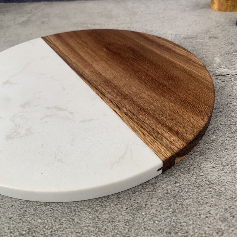 Cutting Board Manufacturer - OEM Custom 25cm Round Marble Acacia Wood Chess