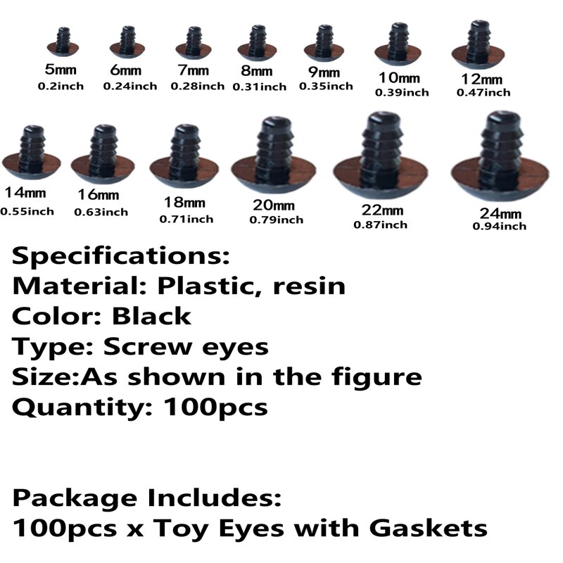 Safety Eyes Manufacturer - OEM Custom 5-24mm 100Pcs Black Plastic Crafts