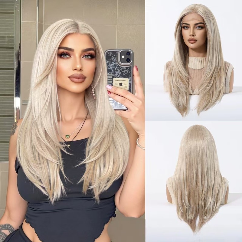 Large Area 13*6 Lace Wig Middle Parting Fashionable Black Brown Long Straight Hair Small Cap Transparent Full Hair Style Wigs