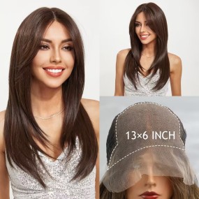 Large Area 13*6 Lace Wig Middle Parting Fashionable Black Brown Long Straight Hair Small Cap Transparent Full Hair Style Wigs
