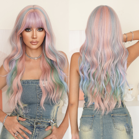 Y2K Female Full Head Japanese Lolita Wig Long Curly Big Wave Kinky Curl Small Cap Size Popular Paris Painted Rainbow Long Hair