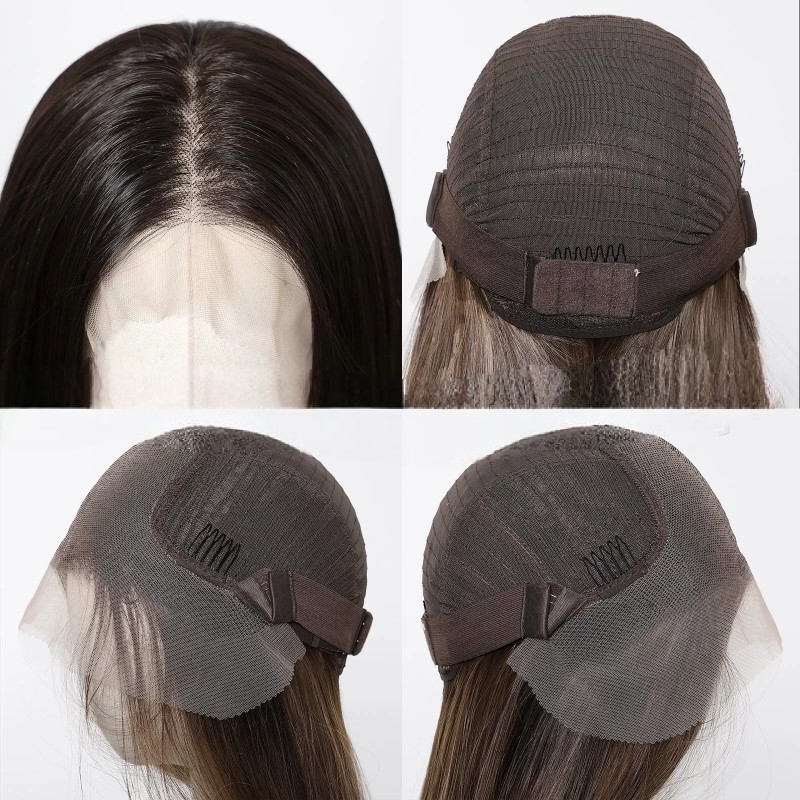 Imported Women's 13*6 Full Head Wig with Free Parting Breathable Transparent Lace Net Hand-Woven Short Straight Factory Stock