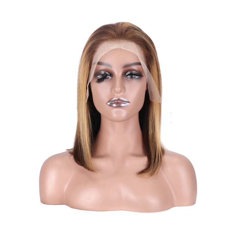 European American 4/27 13*4 Bob Wig High Quality Remy Hair Light Brown Lace Short Female Full Head Wig Small Cap Size 40 Inch