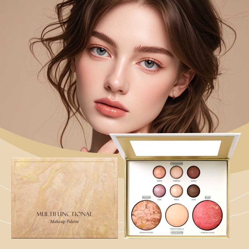 Gold-Plated Comprehensive Color Makeup Plate High-Gloss Silkworm Brightening Eye Shadow Blush Multi-Use Color Makeup