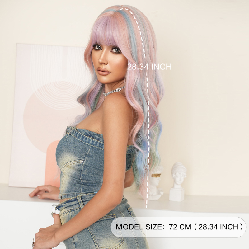 Y2K Female Full Head Japanese Lolita Wig Long Curly Big Wave Kinky Curl Small Cap Size Popular Paris Painted Rainbow Long Hair