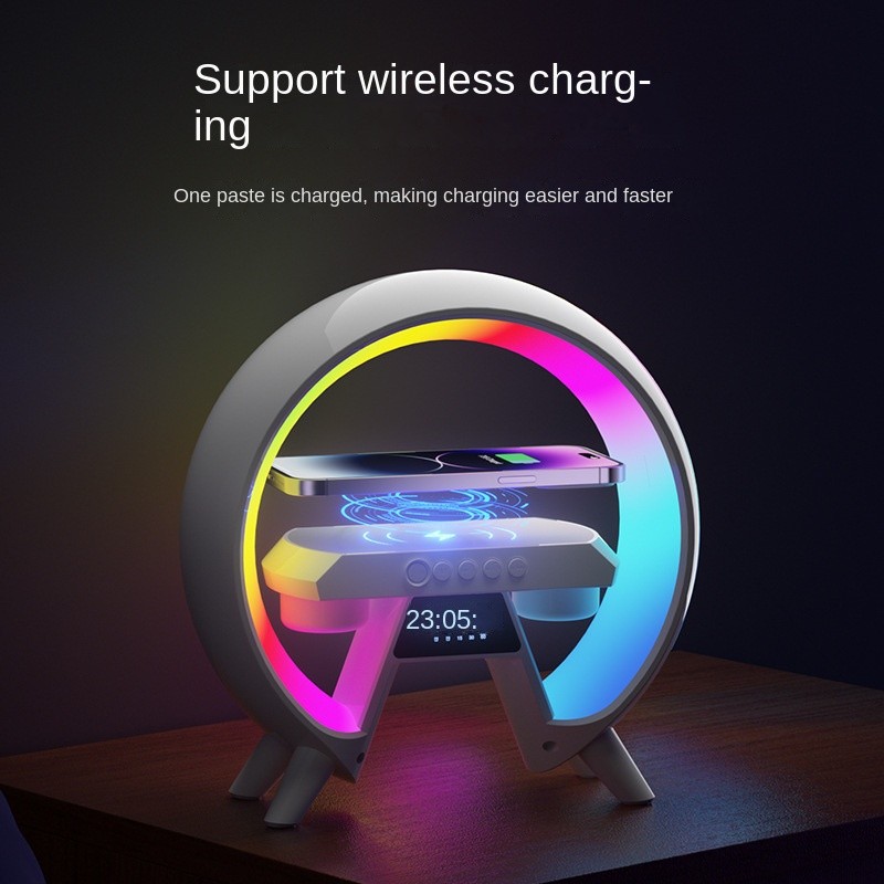 Big G RGB LED Wireless Speaker 5W Output Mobile Phone Wireless Charging Clock Nightlight Multifunctional Audio Battery Display