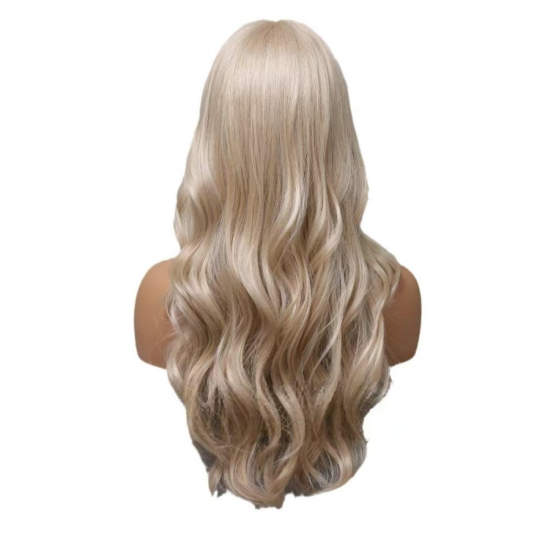 Women's Long-Length T-Shaped Lace Wig Blonde Big Wavy Curls Natural Cosplay Full Headband Hairstyle Small Size Long Layered