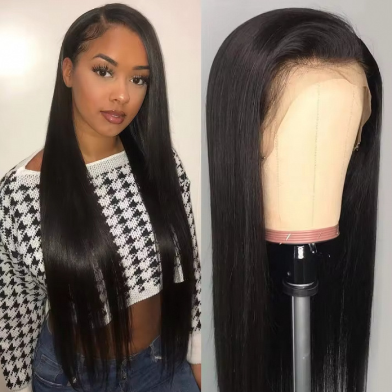 European American Small Cap Size Hot Sale Long Straight Natural Black Wig Real Human Raw Hair